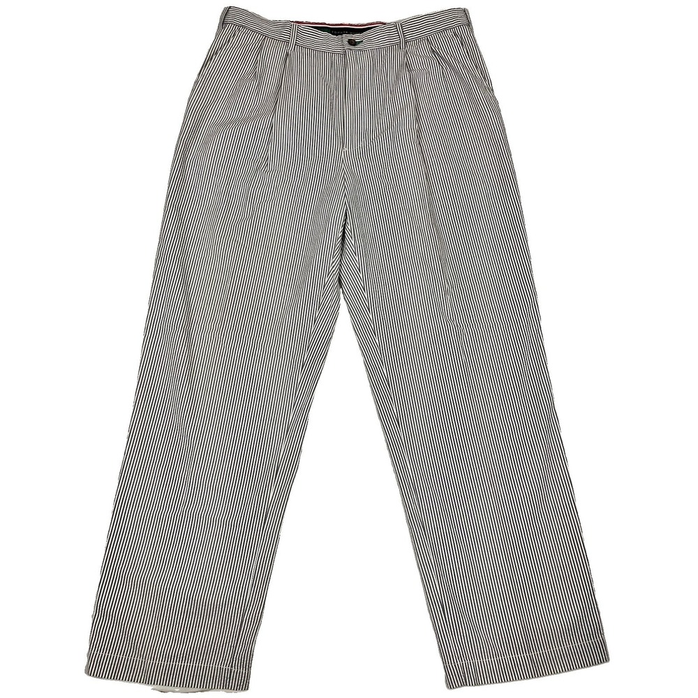 VTG Tommy Hilfiger Seersucker Pleated Grey White Pinstripe Trouser 38x32 Y2K